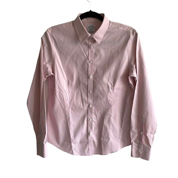 BROOKS BROTHERS Cotton Stretch Button Front Fitted Long Sleeve Shirt Pink 6 - Picture 2 of 7